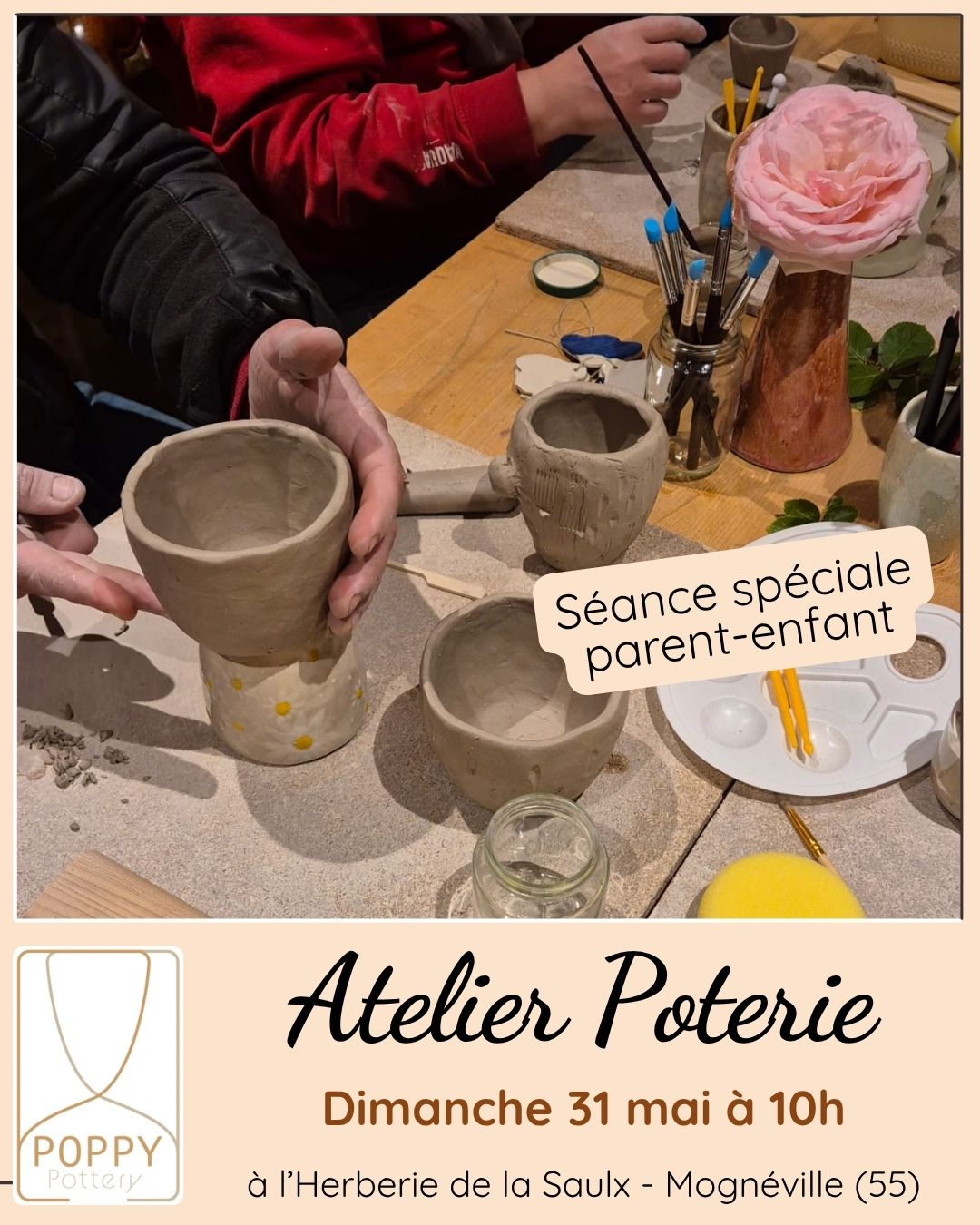 atelier poterie parent-enfant à l'herberie de la saulx