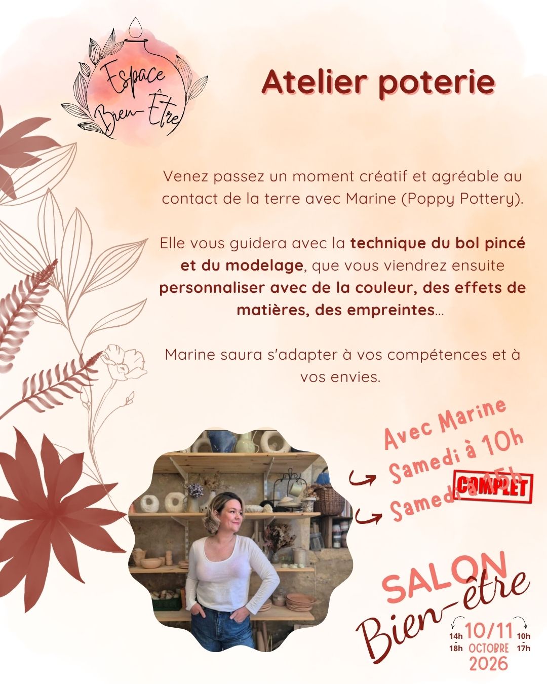atelier poterie au salon bien-être de l'herberie de la Saulx